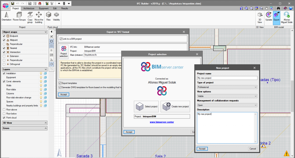 Creating an architectural model in IFC Builder.
