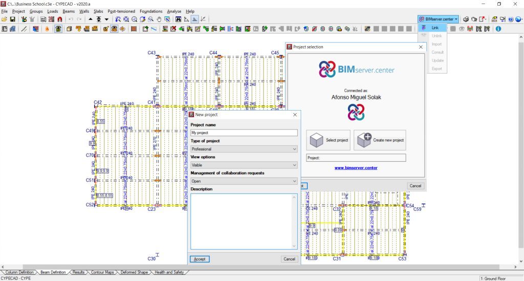 Use the "BIMserver.center" menu in the upper right corner of the "Floor Entry" tab.