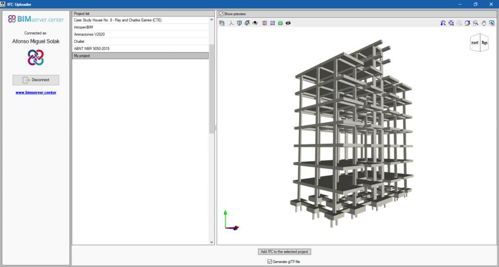 Uploading a structural model from CYPECAD to BIMserver.center using IFC Uploader.